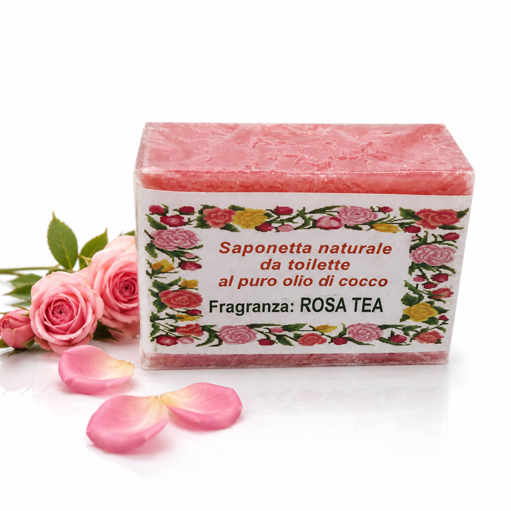 Saponetta naturale Rosa Tea – puro olio di cocco, lavorata a freddo
